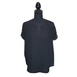 Pleione Short Sleeve V-Neck Layered Sleeve Blouse